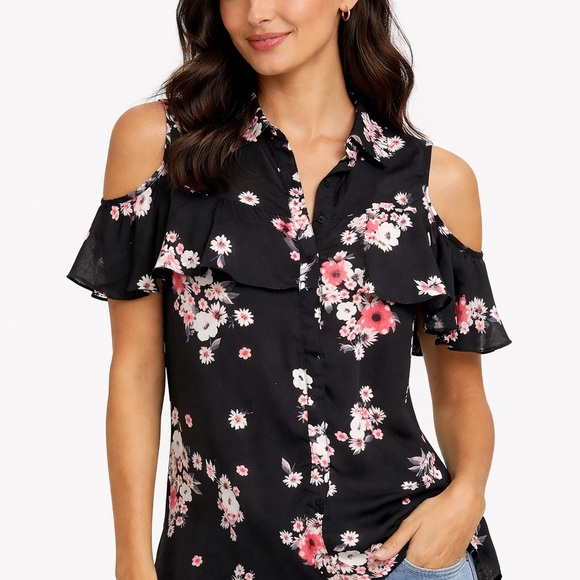 Ricki's Tops - Ricki’s Black Floral Cold Shoulder Blouse – Women’s